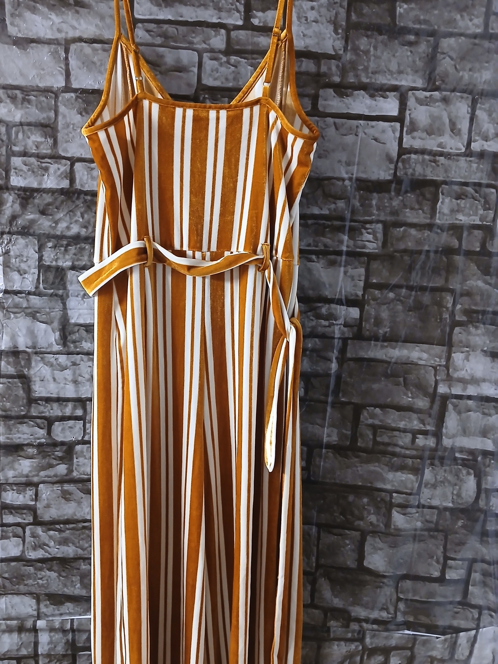 Forever 21 Mustard and White Striped Spaghetti-Strap Maxi Dress